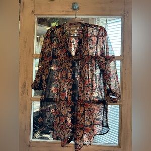 American Rag | Floral Sheer Black Button Down